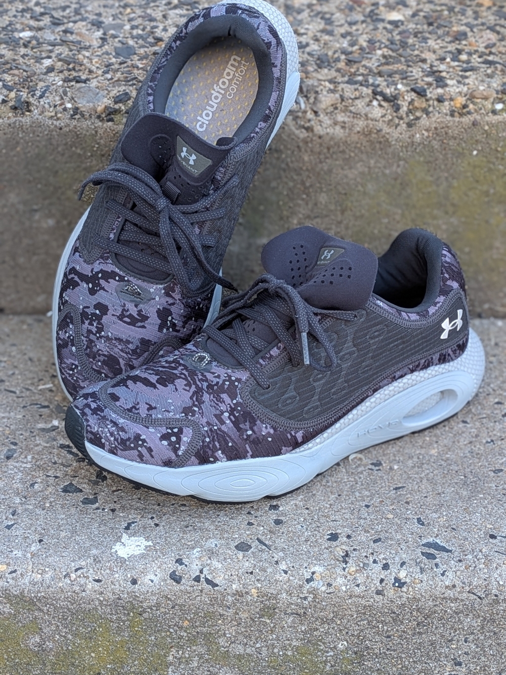 Under Armour Men’s Cloudfoam Camo Running Shoes — Black/Grey Size 10